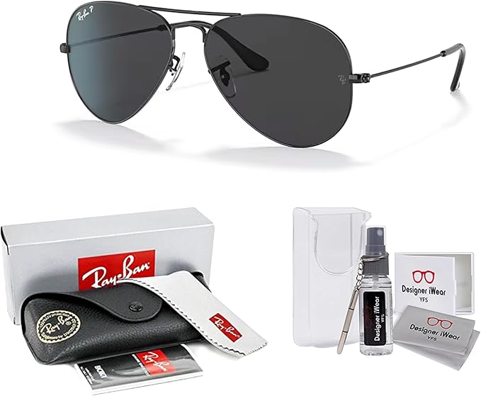 Ray-Ban RB3025 Metal POLARIZED Aviator Sunglasses For Men For Women +BUNDLE with ACCESSORY EYEWEAR KIT