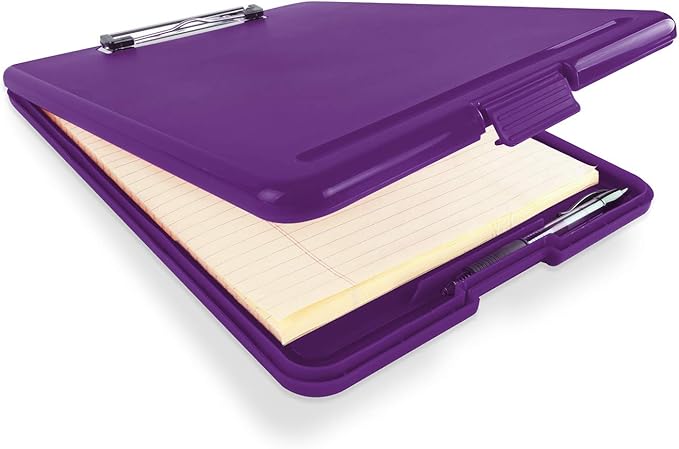 Clipboard with Storage Slim Folding for Nursing, Teachers, Coaches & Office, Plastic Heavy Duty with Pen Holder (9.5” x 13.5”) (Purple)