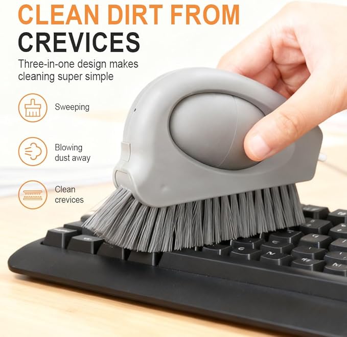 2 in 1 Groove Cleaning Brush with Air-Blowing, Window Track Cleaning Tools, Multifunction Window Track Cleaner with Hard Bristle Scraper, Crevice Brush for Sliding Door Track, Window Seal, Sill (2PC)