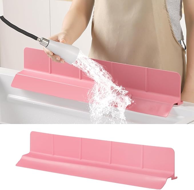 23" Ultra Silicone Sink Splash Guard Released in 2025/Dec,Self-Draining Water Splash Guard for Kitchen Sink,Bathroom and Island,with 3.5" High Splash Guard & 7 Strong Suction Cup (Pink)