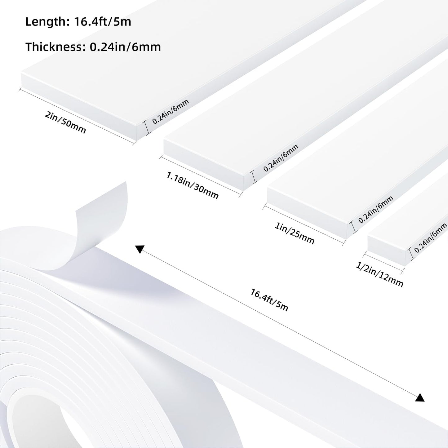 Weather Stripping Door Seal White,Self Adhesive Foam Tape,Window Insulation Weatherproof Gasket Tape for Doors and Windows,1.18 Inch Wide X 1/4 Inch Thick,2 Rolls Total 32.8Ft