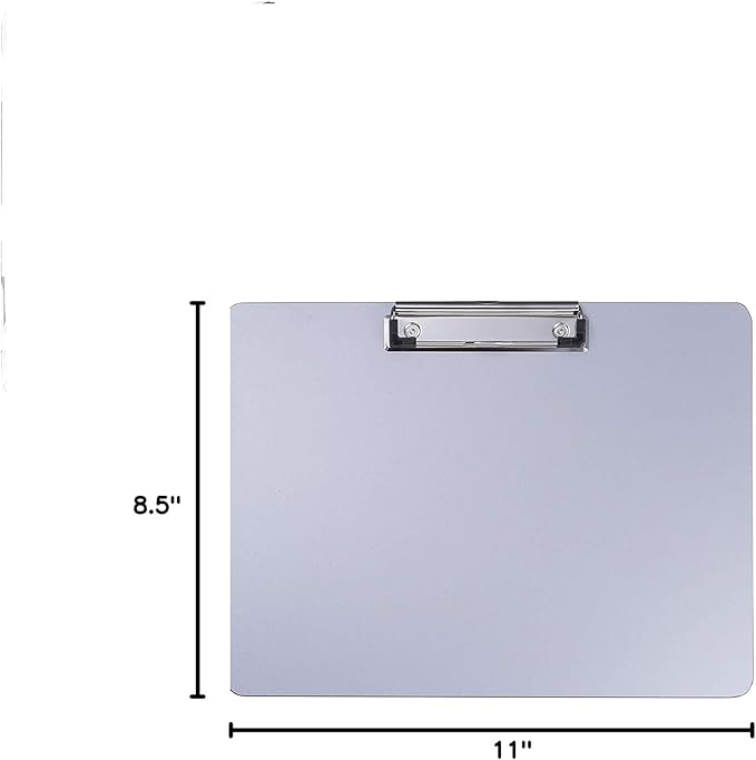 Officemate Aluminum Coated Plastic Clipboard, Landscape Size, 11 x 8.5, Low Profile Clip, Silver (83028)