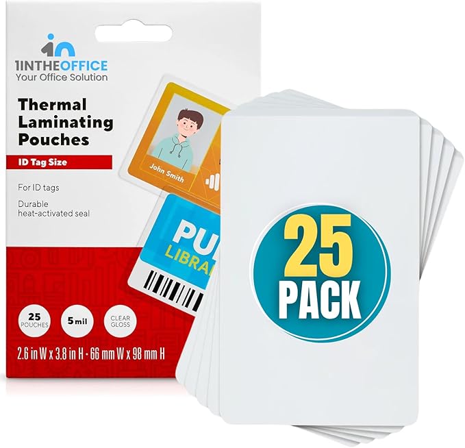 1InTheOffice Thermal Laminating Pouches 5 Mil, Business Card Laminating Pouches, Laminating Pouches for ID and Name Badge, 25 Pack