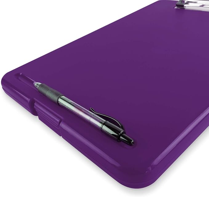 Clipboard with Storage Slim Folding for Nursing, Teachers, Coaches & Office, Plastic Heavy Duty with Pen Holder (9.5” x 13.5”) (Purple)