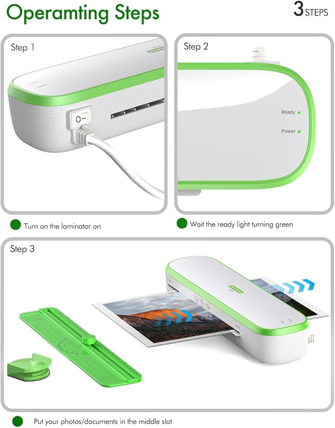 Quiet Laminator Machine for Home & Teachers – SINOPUREN 9-Inch Thermal Laminator, Whisper-Quiet, Fast 3-Min Warm-Up, Jam-Free ABS, Paper Cutter & Corner Rounder, for School, Crafts & Office