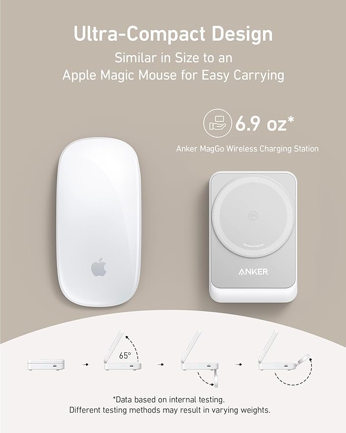 Anker MagGo 3 in 1 iPhone 17 Charging Station, MagSafe-Compatible Wireless Charger Stand, Qi2 Certified 15W Foldable Charger for iPhone 17/16/15/14/13/12, AirPods, Apple Watch Ultra(Adapter Included)