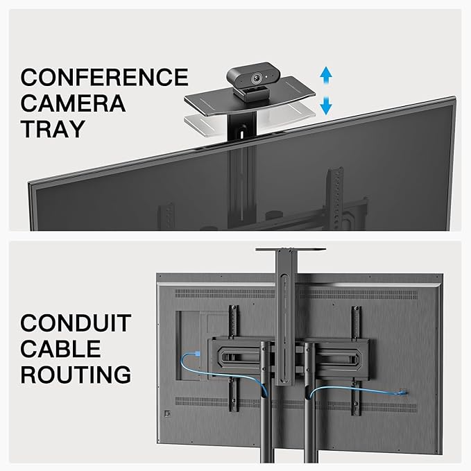 PERLESMITH Rolling TV Stand with Wheels for 32-85 Inch LCD LED 4K Flat Screen TVs, Tilt Mobile TV Cart with Shelf Holds Up to 100 lbs, Height Adjustable Floor TV Stand Max VESA 600x400mm- PSTVMC05