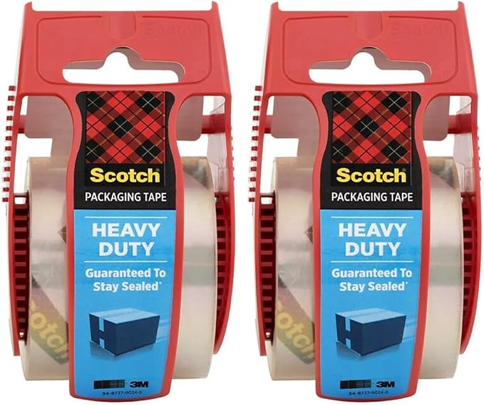 Scotch Heavy Duty Shipping Packaging Clear Tape, 1.5" Core, 1.88" x 22.2 Yard, Red Dispenser (142) (Pack of 2)