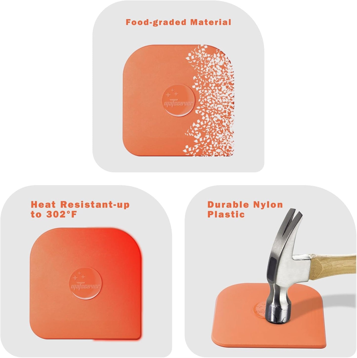 Pan Scraper, 10 Pcs Plastic, Non Scratch for Cast Iron, Pot and Pan Cleaning, Sturdy Scraper Kitchen Tool-Orange