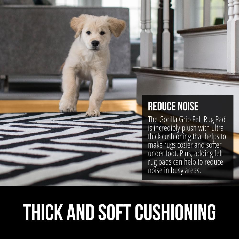 GORILLA GRIP Felt and Natural Rubber Stay in Place Slip Resistant Rug Pad, 1/4in Thick, 9x12 FT Protective Padding Under Area Rugs, Cushioned Gripper Pads, Carpet Runners, Hardwood Floors Protection