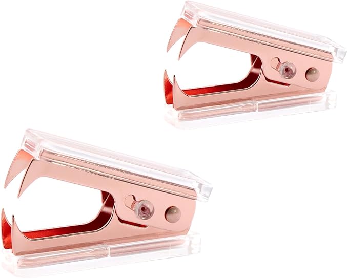 NatSumeBasics Clear Acrylic Staple Remover 2pcs Rose Gold Cute Staple Stapler Removers Staples Puller Tool for Home Office School Desk Accessories (2 Rose Gold)