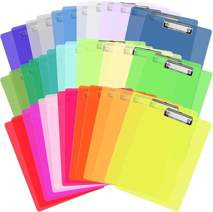 40 Pcs Plastic Clipboards Bulk 20 Assorted Colors 12.5 x 9 In Clear Colored Clip Board Standard A4 Letter Size Low Profile Clipboard Portable for Classroom Office Supplies Students Back to School