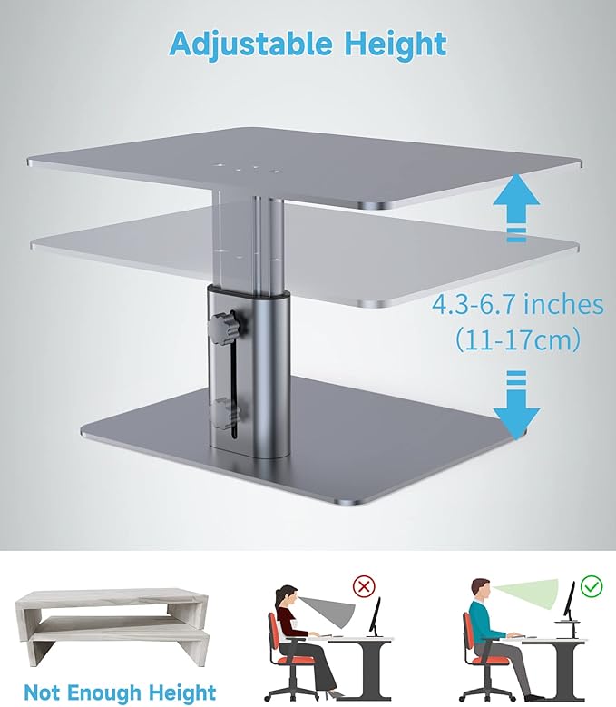 BoYata Monitor Stand, Adjustable Monitor Riser Metal Computer Stand Compatible with TV, PC, Laptop, Computer, iMac, and All Screen Display-Space Grey