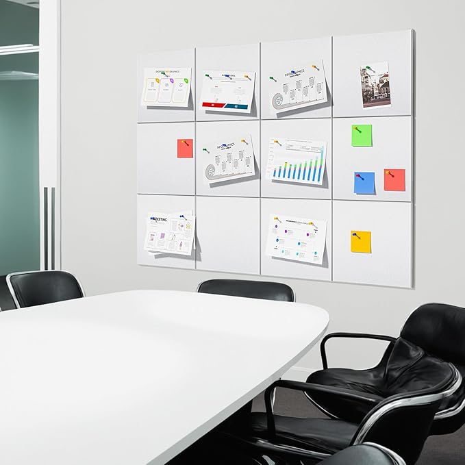 MaxGear Large Cork Board for Wall 36" x 24", White Bulletin Board, 6 Pack Felt Wall Tiles with Pushpins, Cork Boards for Office Pin Board Tack Board Cork Boards