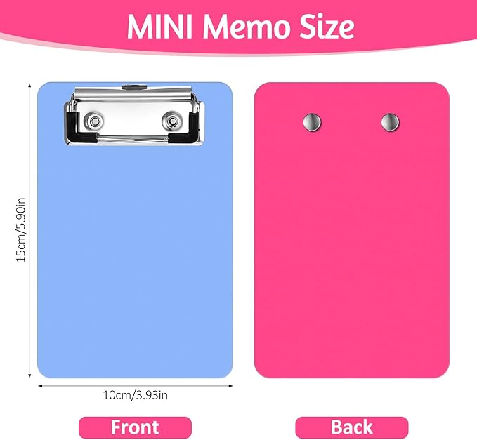 2 PCS Mini Clipboard A6, 4" X 6" Small Clipboards Blue and Rose Red Portable Plastic Clipboard Pocket Size Clipboards, Mini Clip Board for Notepads Offices Restaurants Memo Size Receipt Pocket Lists