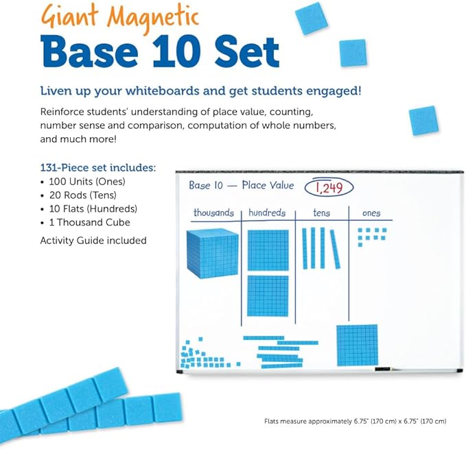 Learning Resources Giant Magnetic Base Ten - Math Manipulatives, Teacher Supplies, Back to School, Counting Cubes for Kids, 131 Piece Set