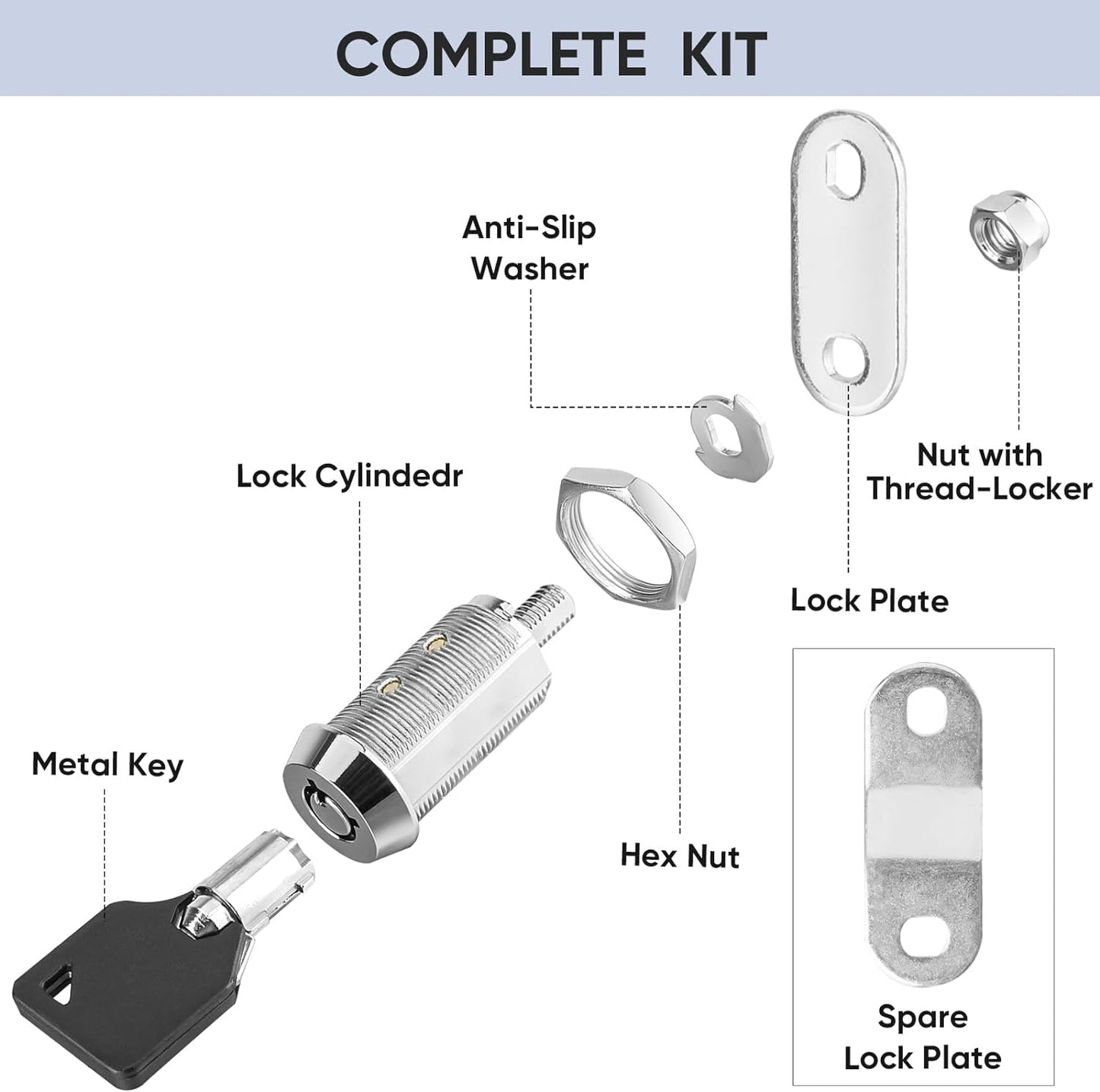 PTEROMY 2 Pack Cabinet Lock with Keys, 5/8'' Heavy Duty Tubular Cam Lock for RV Compartment Storage Locks, Full Set of RV Cam Locks (Chrome, 5/8'', 2 Pack)