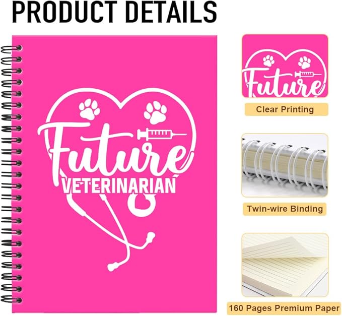 Future Veterinarian Rose Red Spiral Horizontal Lines Notebook, Funny Paw Silhouettes Journal Gifts for Future Veterinary Nurse Vet Assistant Animal Lover, Grad Gifts for Veterinary Tech Student