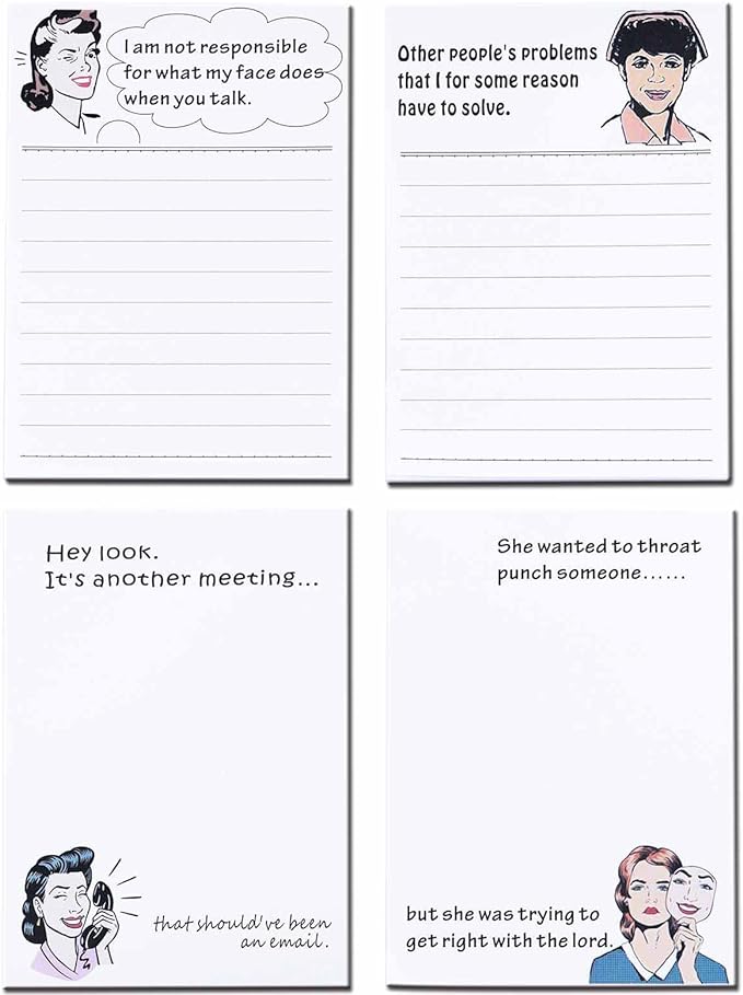 DUGUTUL 4 Funny Novelty Memo Pads,4 x 5.5 in(10x14cm),200 sheets,Coworker Gifts for Women,Funny Notepads for Office,Women Office Note Pad,Perfect Novelty gift for Boss,Coworker,Friend or Family(A)