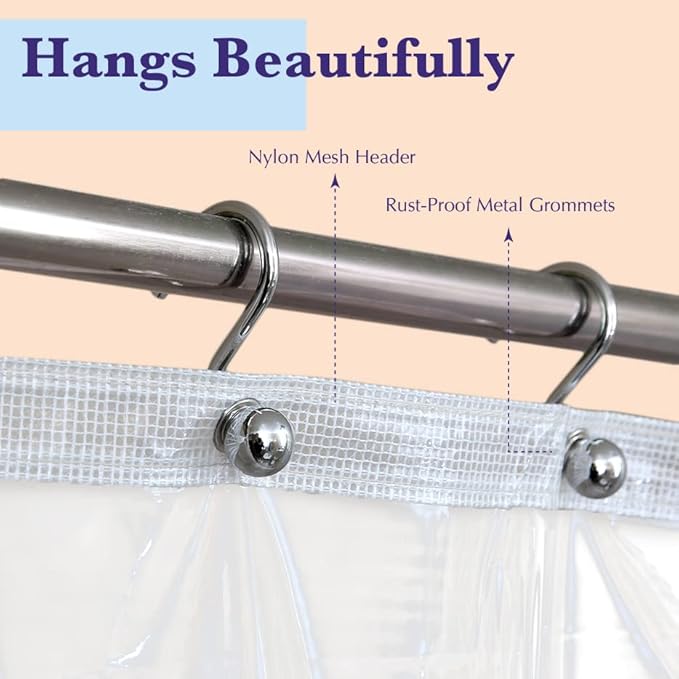 Epica Shower Curtain – Strongest Heavy-Duty Clear Vinyl 72x72 Shower Curtain Liner – Stain & Soap Scum Resistant with Rust-Proof Metal Grommets (White)