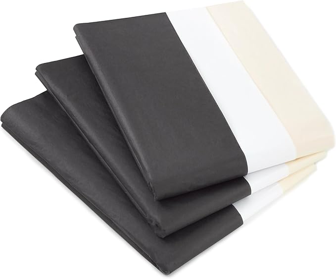 Hallmark White, Black and Ivory Bulk Tissue Paper (120 Sheets) for Gift Bags, Weddings, Graduations, Valentine's Day, Christmas
