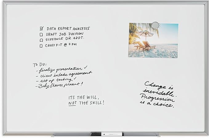 U Brands Magnetic Dry Erase Board White Board, 36" x 24", Silver Aluminum Frame, Includes Marker