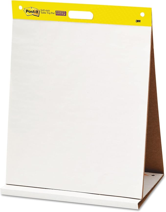 3M Post-it 563R Self Stick Tabletop Easel Unruled Pad, 20 x 23, White, 20 Sheets
