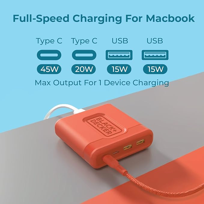 BLACK+DECKER USB C Fast Charger 65W 4 Port Type USB C Charging Station Hub Block TypeC Wall Charger Power Strip Adapter Plug 2 USBC 2 USBA for iPad iPhone 17 16 15 14 Pro Max Pixel Note Galaxy, Coral
