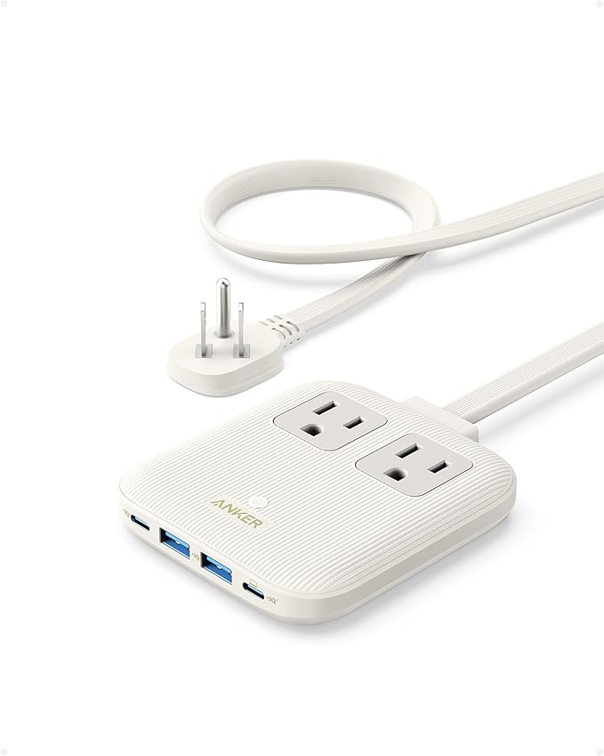 Anker Travel Power Strip, Anker Nano 67W Max 6-in-1 USB C Charger, 2 AC, 2 USB A and 2 USB C, 5ft Thin Undetachable Flat Plug Extension Cord with Multiple Outlets, Travel Essentials, Cruise Essentials