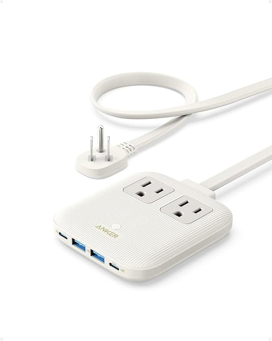 Anker Travel Power Strip, Anker Nano 67W Max 6-in-1 USB C Charger, 2 AC, 2 USB A and 2 USB C, 5ft Thin Undetachable Flat Plug Extension Cord with Multiple Outlets, Travel Essentials, Cruise Essentials