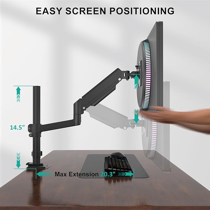 WALI Single Monitor Arm 13-32 Inch, Single Monitor Mount, Vesa Desk Mount up to 19.8lbs Gas Spring Arm with Clamp, VESA 75x75mm or 100x100mm Compatibility(GSDM001), Black