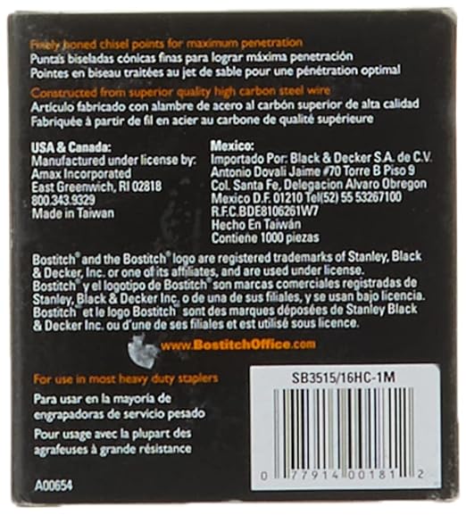 Bostitch Heavy Duty Staples, 165-215 Sheets, 15/16 Inch (24mm) Leg, 1,000 Per Box (SB3515/16HC-1M)