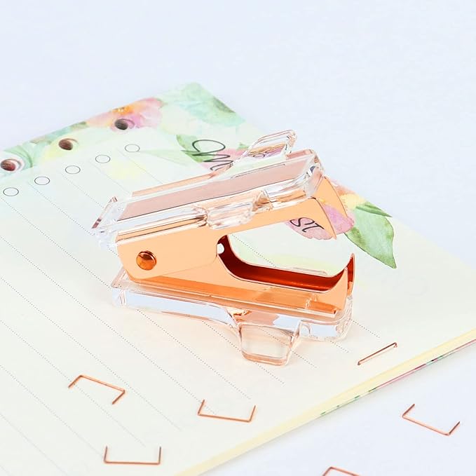 Buqoo Acrylic Clear Light Pink Heavy Duty Staple Remover Tool Pinch Jaw Style Cute Mini Gold Staple Stapler Removers Staples Puller for School Home Office Desk Accessories Gift