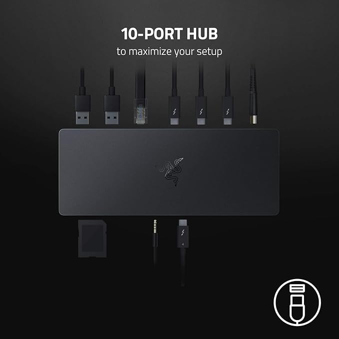 Razer Thunderbolt 4 Dock: 10 Ports in 1 - Dual 4K or Single 8K Video Output - USB A and C Hub, 2.5 GbE Thunderbolt 3, Mac, and PC Compatible - Thunderbolt 4 Certified - Passthrough Charging - Chroma