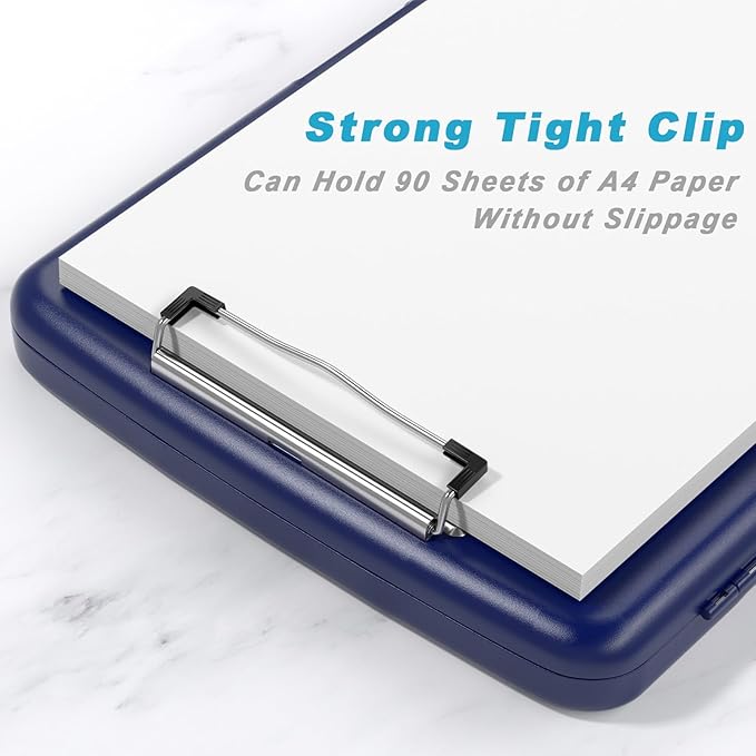 Rimilak Plastic Clipboard with Storage, 8.5 x 11 High Capacity Folio Nursing Case with Pen Holder, Size 14.2 x 9.6 x 1.2″ Folder Side-Opening for Classroom, Teacher, Smooth Writing, Deep Blue