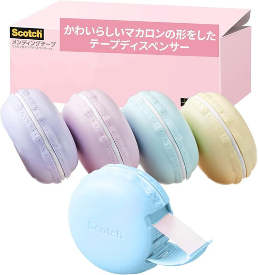 3M MCR-AP Scotch Mending Tape, Macaron Type, Dispenser, Assorted Pack, 5 Colors x 1 Each