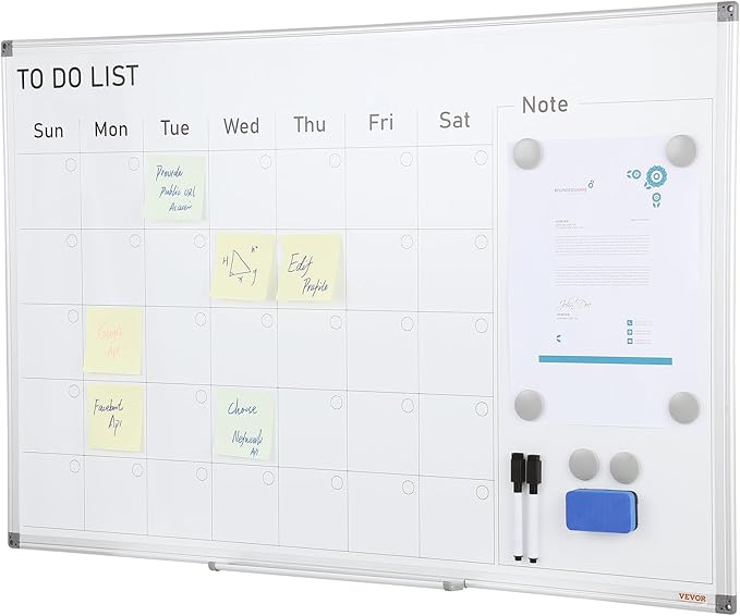 VEVOR Dry Erase Calendar for Wall, 36 x 24 Inches Whiteboard Calendar, Monthly Planner Magnetic Dry Erase Board, 1 Magnetic Erase & 2 Dry Erase Marker & Movable Tray for Restaurant Office Home School