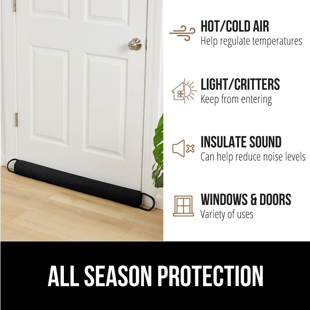 GORILLA GRIP Door Draft Stopper for Bottom of Doors, Weather Stripping Seal Blocks Hot Air, Noise, Bugs, Keeps Cold AC in, Sound Proofing Easy Install Gap Filler, Home Essentials, 38 Inch, Black