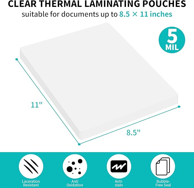 5 Mil Thermal Laminating Sheets 200 Packs, Clear 9" x 11.5" Laminating Pouches Rounded Corner, Holds 8.5 x 11 Inch Sheet, Letter Size Lamination Paper for Laminators