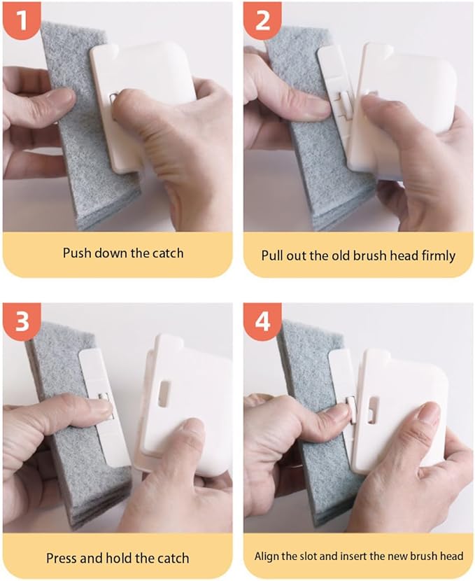 Orange Window Track Cleaning Brush with Hidden Scraper for Sliding Door and Window Tracks