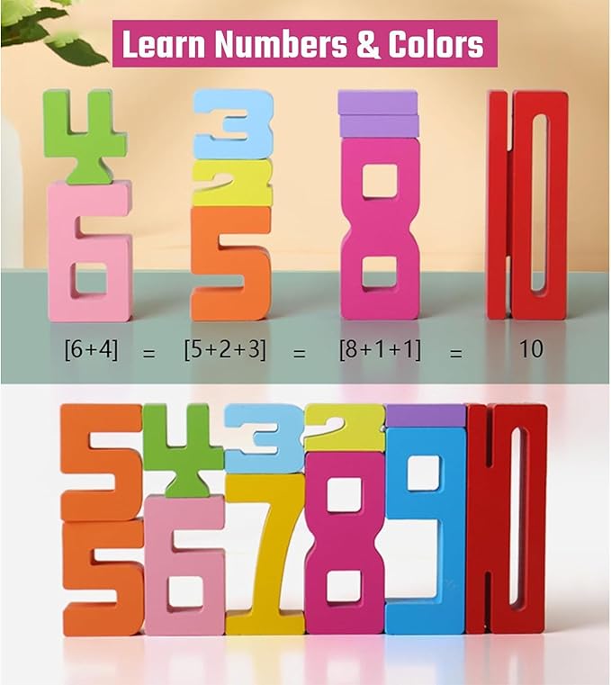 20PCS Montessori Inspired Wooden Number Building Blocks-Math Stacking Number Blocks for 3+ Years Old Kids 1-10 Number Game Balance Competition Toy – Unlock Your Kids Potential