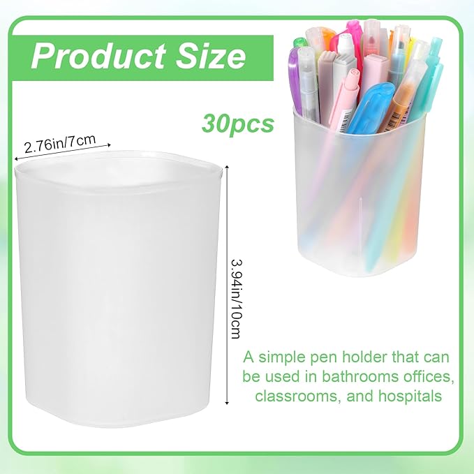 30 Pack Pen Holder Pen Cups for Desk Organizers and Storage Stationery Plastic Matte Pencil Holder Cups Ins Style Transparent for Office School Home Supplies