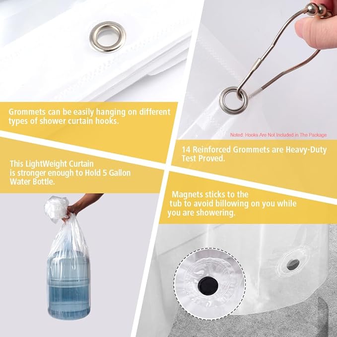 Extra Large Size PEVA Plastic Shower Curtain Liner Premium Light Weight 82" x 74" Clear Bathroom Shower Showroom Curtain Liner with Rustproof Metal Gromments and Weighted Magnet