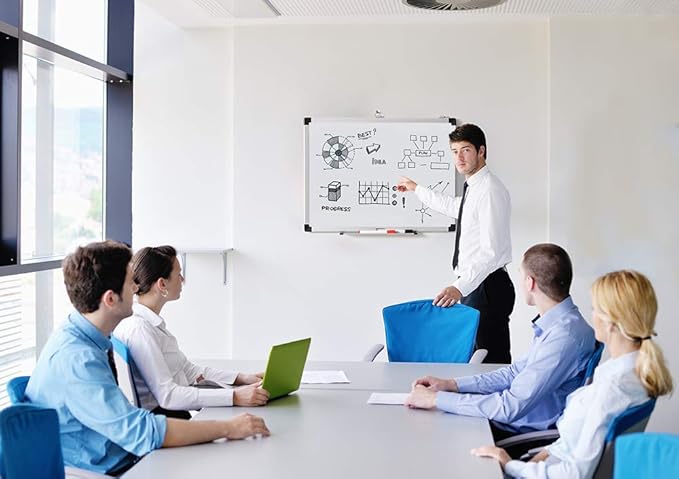Amazon Basics Large Magnetic Dry Erase Whiteboard with Aluminum Frame, Pen Tray, Wall Mountable, 35.4" x 23.6", for School, Classroom, Office & Home