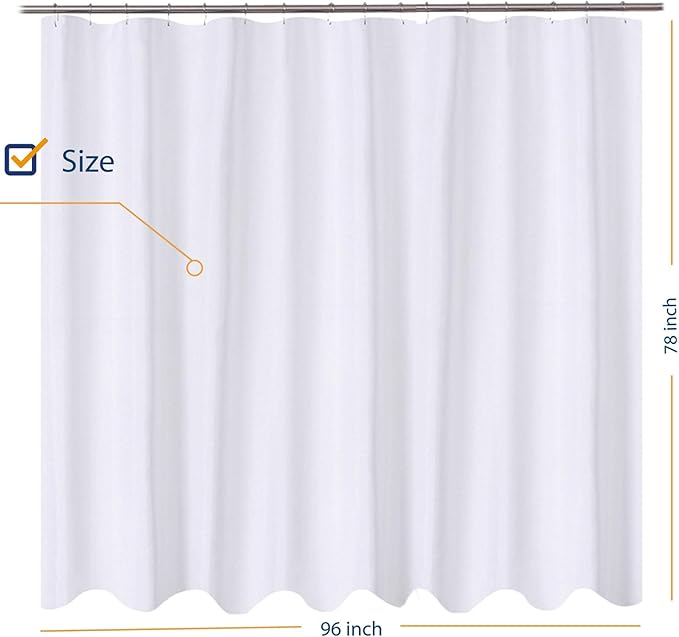 N&Y HOME Fabric Shower Curtain Liner 96 x 78 inch XL Size, Hotel Quality, Washable, Water Repellent, White Bathroom Curtains with Grommets, 96x78