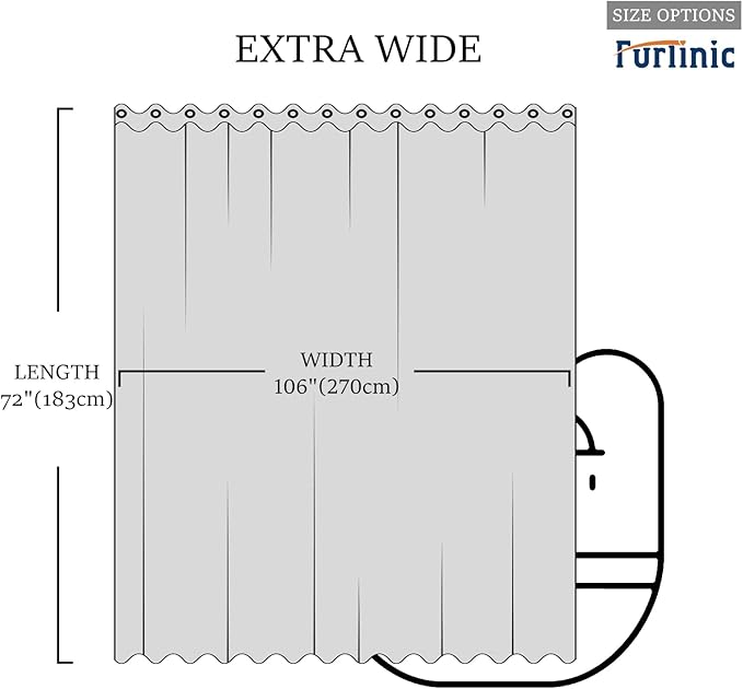 Extra Wide No Hook Light Blue Shower Curtain 108x72 Inch,Polyester Fabric Waterproof Shower Curtain Liner with 14 Plastic Split Grommets,Washable Shower Curtains for Bathroom Hotel Spa Luxury
