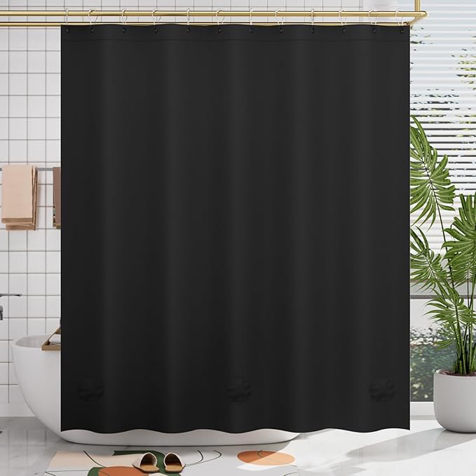 AmazerBath Plastic Shower Curtain Liner, 72 x Inches EVA 8G Heavy Duty Black Waterproof Weighted Thick Bathroom with 3 Clear Weights and 12 Rustproof Grommet Holes