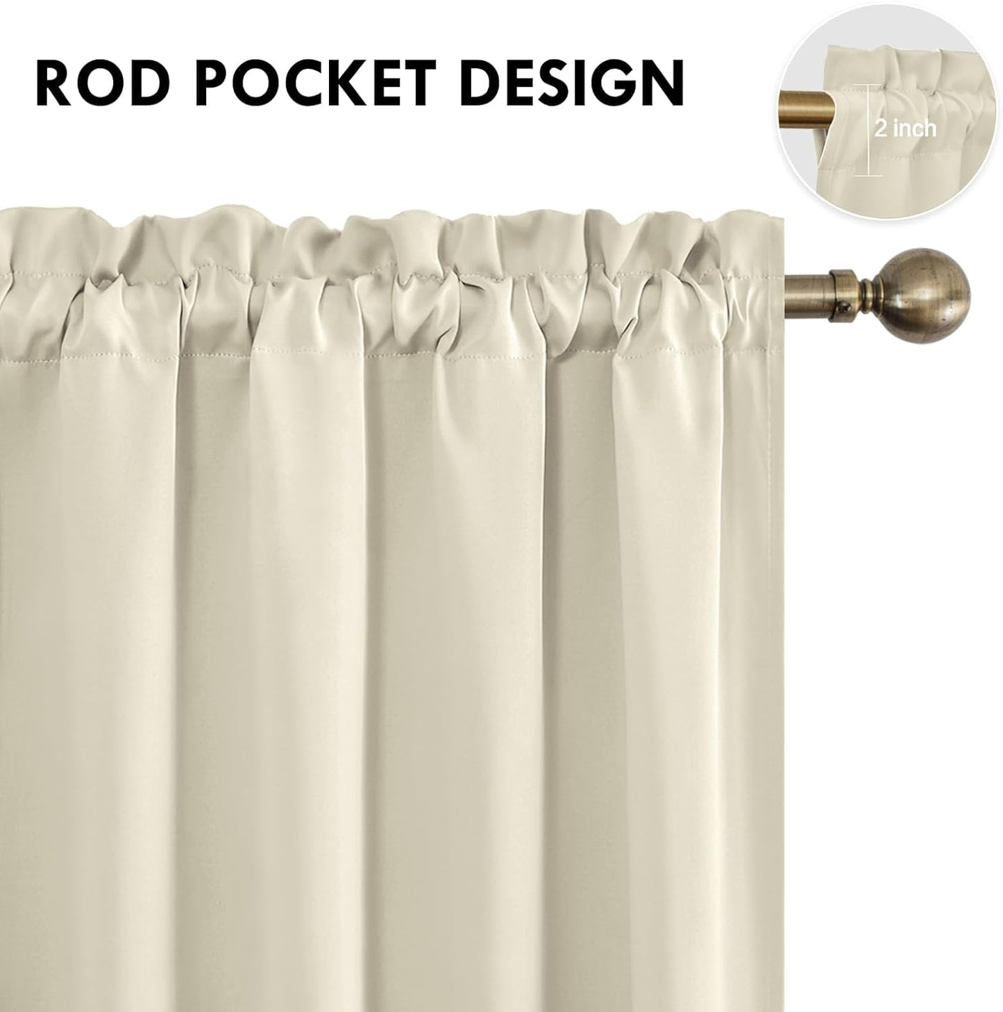DWCN Blackout Curtains for Living Room Thermal Insulated, Energy Saving & Noise Reducing Bedroom Curtains, Light Beige, W 70x L 84 Inch, Set of 2 Rod Pocket Curtain Panels