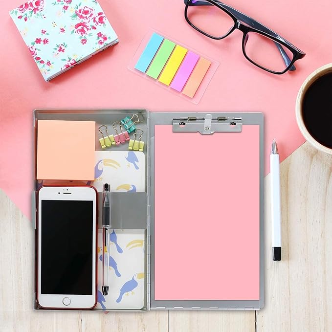 Small Aluminum Clipboard with Storage(Memo Size), Recycled Metal Snapak Form Holder Binder with Insided SerratedClip Posse Box, Perfect for Truck Driver, Fits Paper Size up to 5.5 x 9.5 inch
