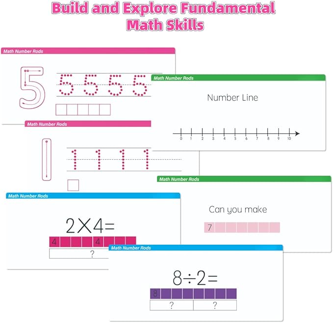 Magnetic Math Number Rods Counting Blocks and Practice Folder Set with Activity Cards, Magnetic Math Counters, Fraction Bars, Foam Math Blocks, Math Manipulatives, Classroom Must Have